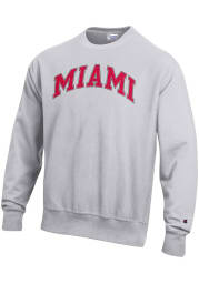 Champion Miami RedHawks Mens Grey Reverse Weave Long Sleeve Crew Sweatshirt