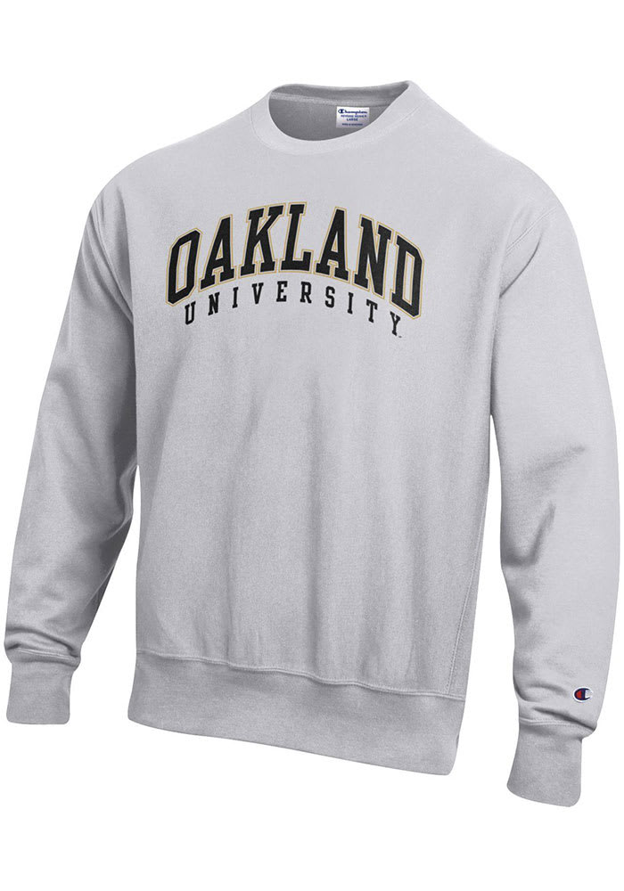 Champion Oakland University Golden Grizzlies Mens Grey Reverse Weave Long Sleeve Crew Sweatshirt