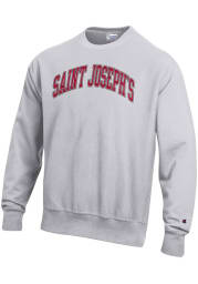 Champion Saint Josephs Hawks Mens Grey Reverse Weave Long Sleeve Crew Sweatshirt