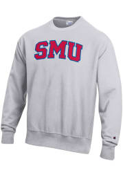 Champion SMU Mustangs Mens Grey Reverse Weave Long Sleeve Crew Sweatshirt