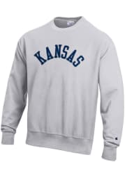 Kansas Mens Grey Wordmark Long Sleeve Crew Sweatshirt