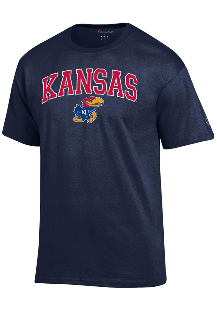 Champion Kansas Jayhawks Navy Blue Arch Mascot Short Sleeve T Shirt