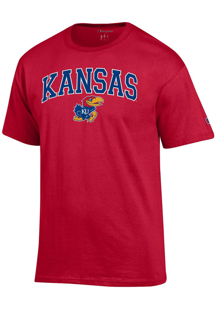 Champion Kansas Jayhawks Red Arch Mascot Short Sleeve T Shirt