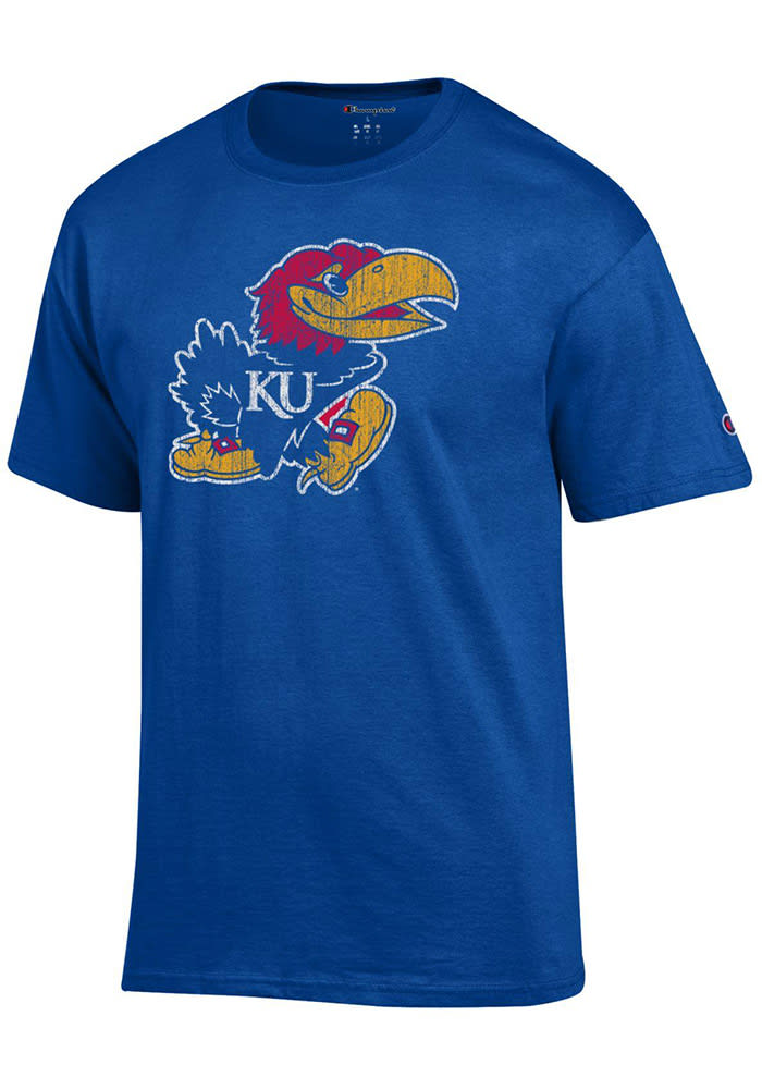 Champion Kansas Jayhawks Blue Distressed Short Sleeve T Shirt
