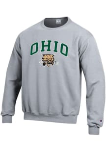 Champion Ohio Bobcats Mens Grey Powerblend Arch Mascot Long Sleeve Crew Sweatshirt