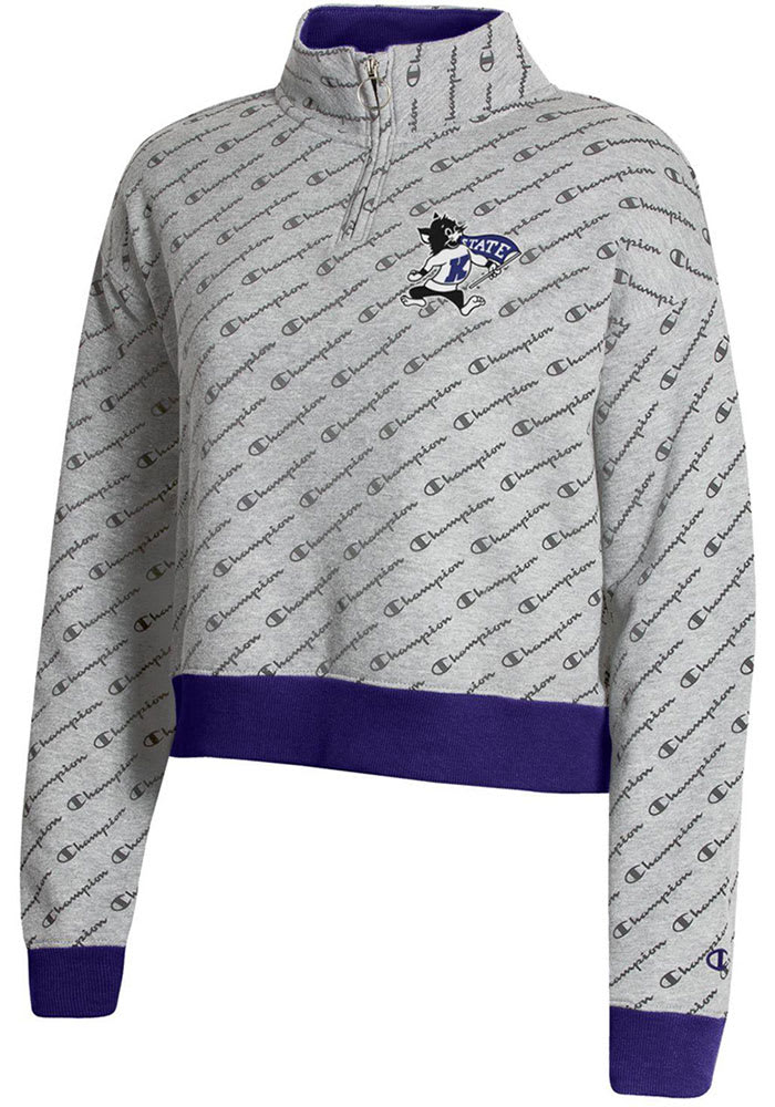 Champion K-State Wildcats Womens Grey Co-Branded Super Fan 1/4 Zip Pullover