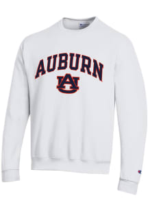 Champion Auburn Tigers Mens White Powerblend Arch Mascot Long Sleeve Crew Sweatshirt