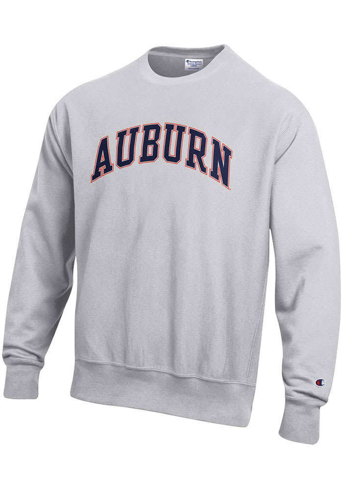Champion Auburn Tigers Mens Grey Reverse Weave Arch Name Long Sleeve Crew Sweatshirt