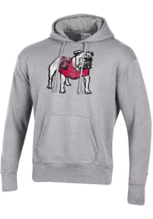 Champion Georgia Bulldogs Mens Grey Fleece Distressed Mascot Long Sleeve Hoodie