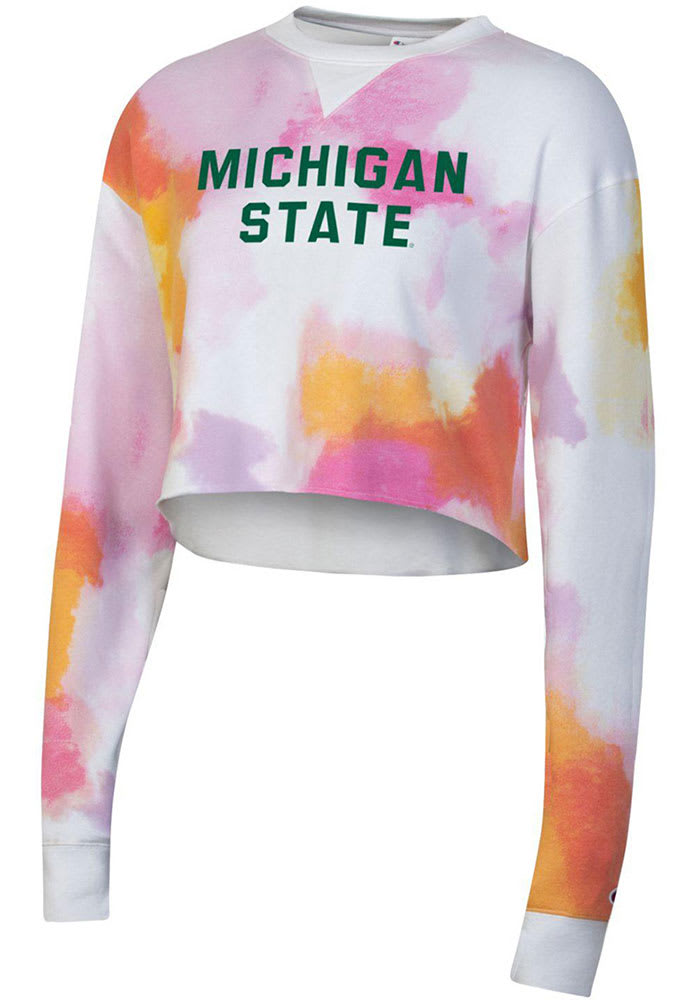Champion Michigan State Spartans Womens Pink Watercolor Cloud Cropped Crew Sweatshirt