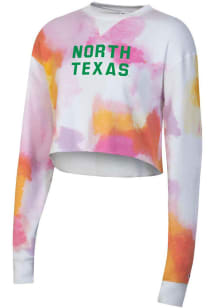 Champion North Texas Mean Green Womens Pink Watercolor Cloud Cropped Crew Sweatshirt