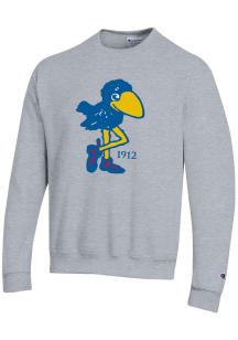 Champion Kansas Jayhawks Mens Grey Vintage Logo Long Sleeve Crew Sweatshirt