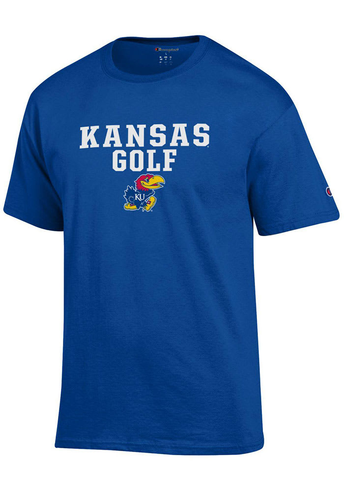 Champion Kansas Jayhawks Blue Golf Short Sleeve T Shirt