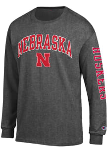 Champion Nebraska Cornhuskers Charcoal Arch Mascot Long Sleeve T Shirt
