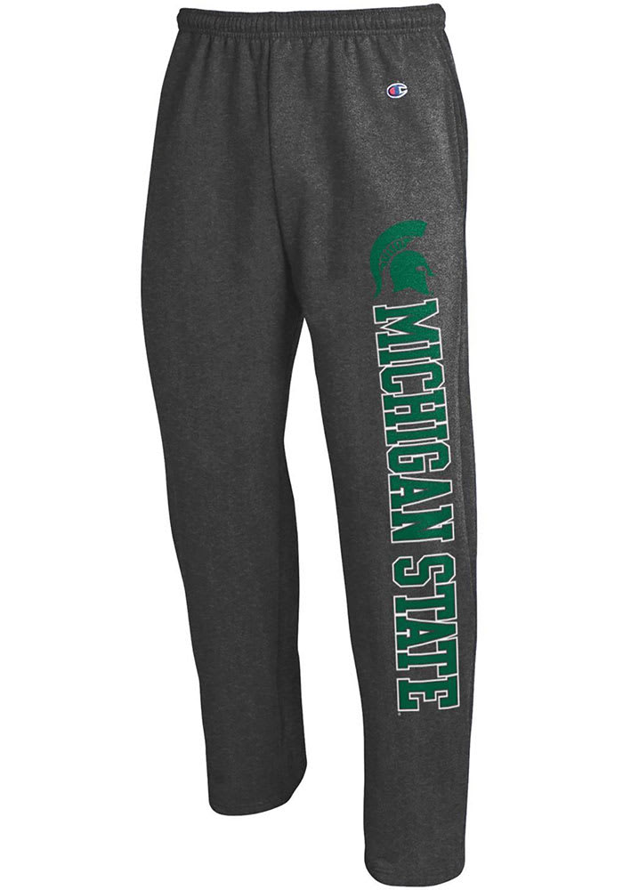 Champion Michigan State Spartans Mens Charcoal Powerblend Open Bottom Sweatpants