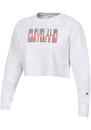 Cleveland Women's Silver Grey Repeating Wordmark Cropped Long Sleeve Crew