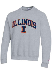Mens Illinois Fighting Illini Grey Champion Arch Mascot Crew Sweatshirt