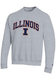 Champion Illinois Fighting Illini Mens Grey Arch Mascot Long Sleeve Crew Sweatshirt