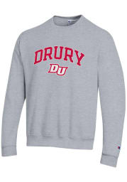 Champion Drury Panthers Mens Grey Arch Mascot Long Sleeve Crew Sweatshirt