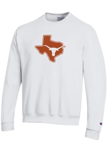 Champion Texas Longhorns Mens White Powerblend Twill Long Sleeve Crew Sweatshirt
