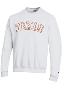 Champion Texas Longhorns Mens White Powerblend Twill Arch Name Long Sleeve Crew Sweatshirt