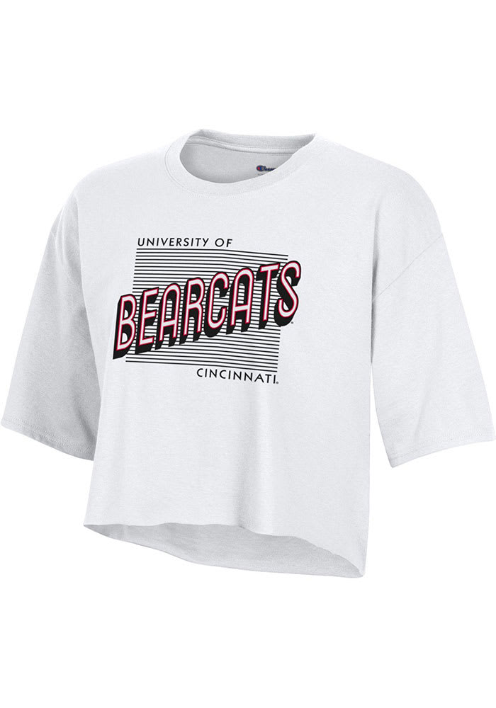 Champion Cincinnati Bearcats Womens White Boyfriend Crop Short Sleeve T-Shirt