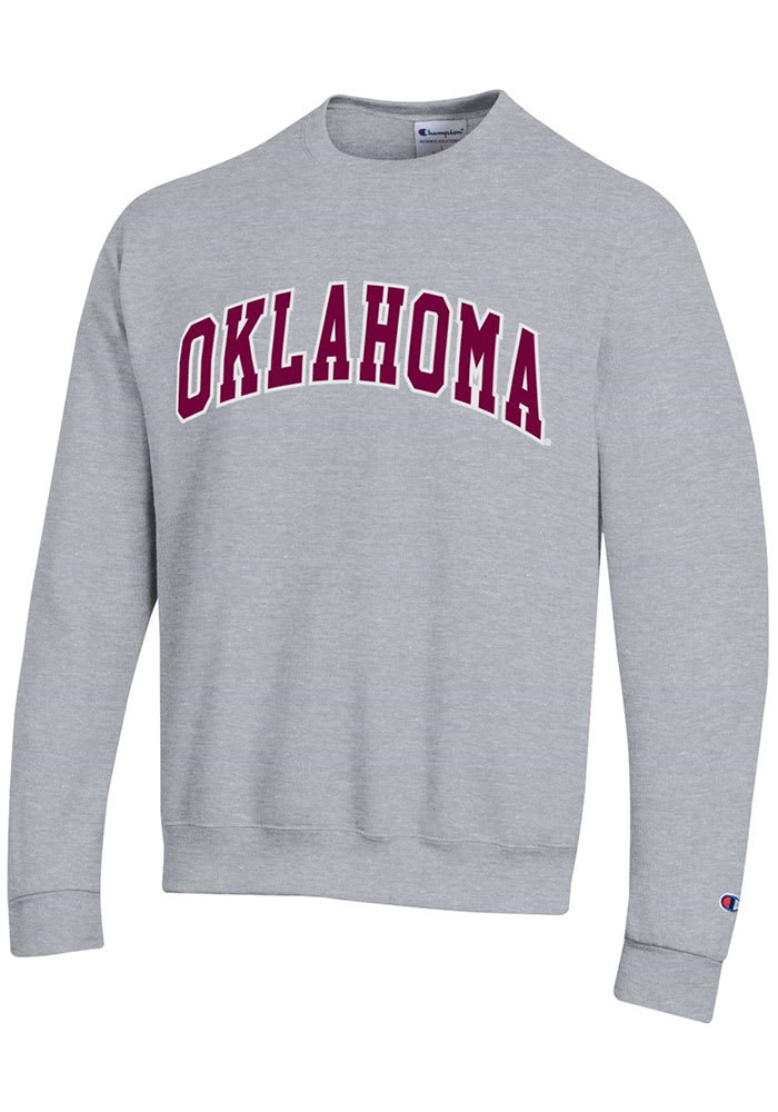 Champion Oklahoma Sooners Powerblend Twill Arch Name Crew Sweatshirt - Grey