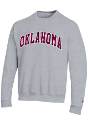 Champion Oklahoma Sooners Mens Grey Powerblend Twill Arch Name Long Sleeve Crew Sweatshirt