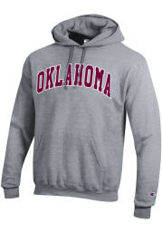 Champion Oklahoma Sooners Mens Grey Powerblend Twill Arch Name Long Sleeve Hoodie