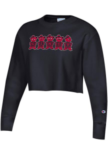 Champion Cincinnati Bearcats Womens Black Reverse Weave Cropped Boyfriend Crew Sweatshirt