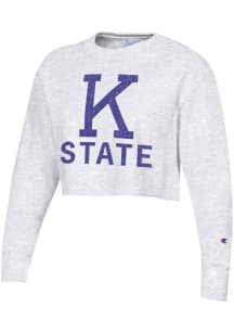 Champion K-State Wildcats Womens Grey Reverse Weave Cropped Boyfriend Crew Sweatshirt