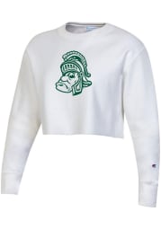 Champion Michigan State Spartans Womens White Reverse Weave Cropped Boyfriend Crew Sweatshirt