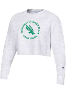 Champion North Texas Mean Green Womens Silver Reverse Weave Cropped Boyfriend Crew Sweatshirt