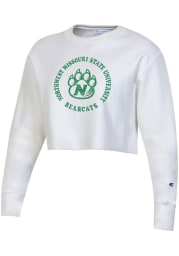 Champion Northwest Missouri State Bearcats Womens White Reverse Weave Cropped Boyfriend Crew Sweatshirt