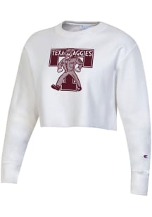 Champion Texas A&amp;M Aggies Womens White Reverse Weave Cropped Boyfriend Crew Sweatshirt