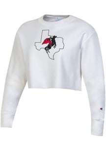 Champion Texas Tech Red Raiders Womens White Reverse Weave Cropped Boyfriend Crew Sweatshirt