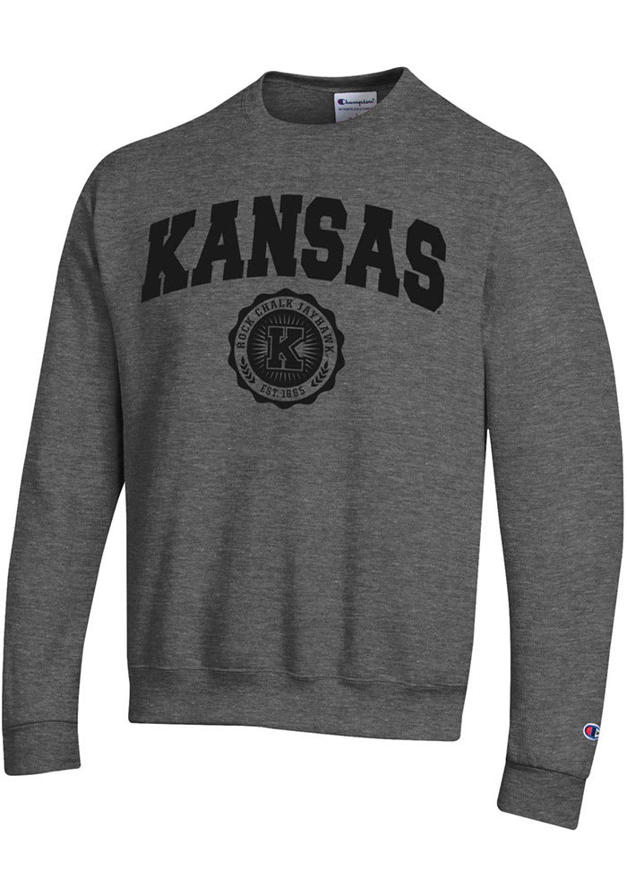 Champion Kansas Jayhawks Mens Charcoal Tonal Seal Long Sleeve Crew Sweatshirt