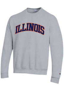 Mens Illinois Fighting Illini Grey Champion Powerblend Twill Crew Sweatshirt
