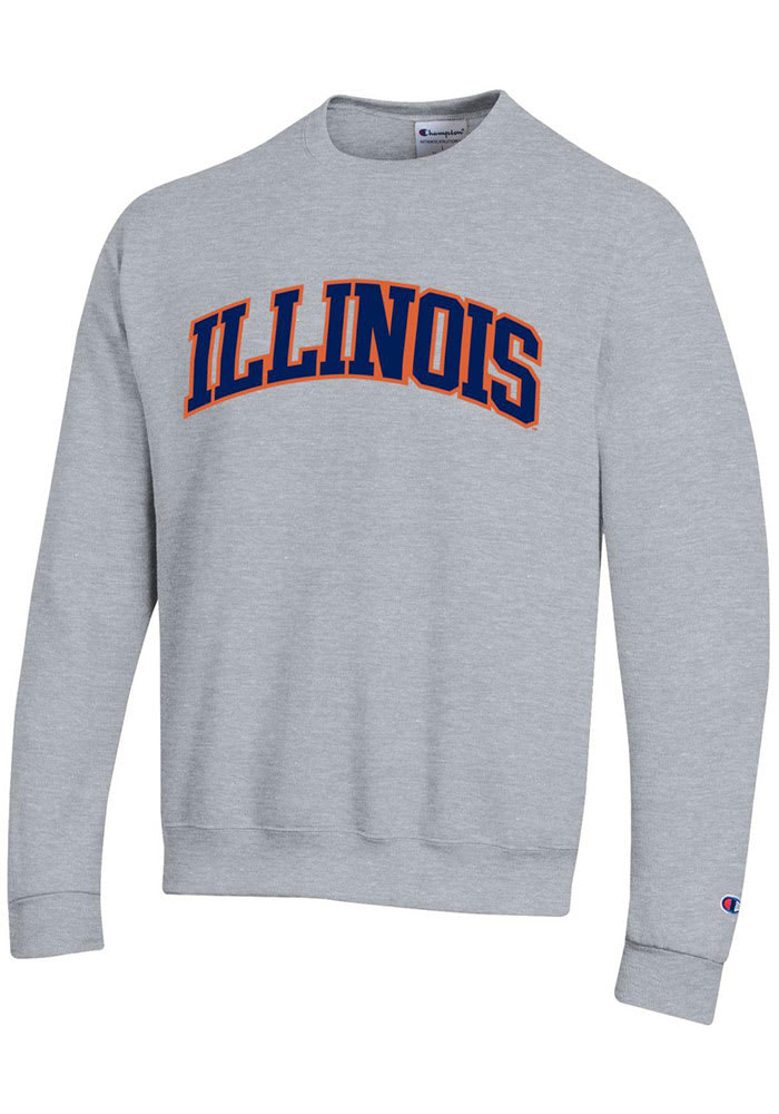 Champion Illinois Fighting Illini Mens Grey Powerblend Twill Long Sleeve Crew Sweatshirt