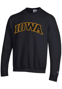 Mens Iowa Hawkeyes Black Champion Powerblend Twill Crew Sweatshirt