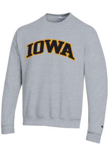 Mens Iowa Hawkeyes Grey Champion Powerblend Twill Crew Sweatshirt