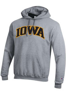 Mens Iowa Hawkeyes Grey Champion Powerblend Twill Hooded Sweatshirt
