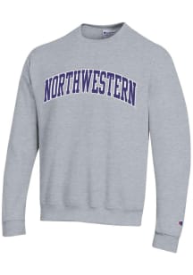 Mens Northwestern Wildcats Grey Champion Powerblend Twill Crew Sweatshirt