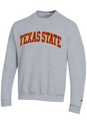 Champion Texas State Bobcats Mens Grey Powerblend Twill Long Sleeve Crew Sweatshirt
