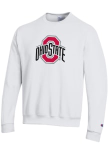 Champion Ohio State Buckeyes Mens White Powerblend Long Sleeve Crew Sweatshirt