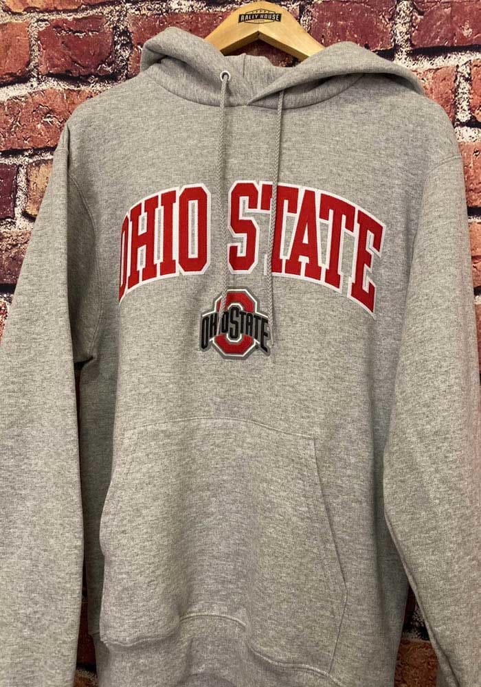 Champion Ohio State Buckeyes Mens Grey Powerblend Graphic Long Sleeve Hoodie