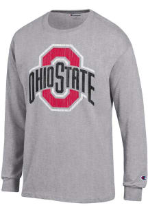 Champion Ohio State Buckeyes Grey Distressed Primary Logo Long Sleeve T Shirt