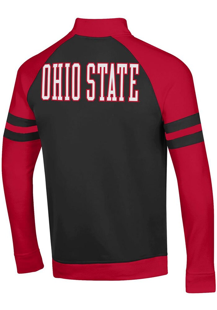 Champion Ohio State Buckeyes Mens Black Super Fan Raglan Striped Long Sleeve 1/4 Zip Pullover