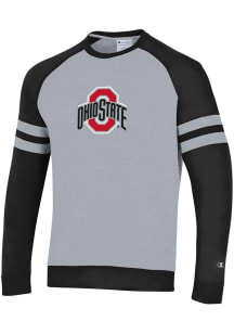 Champion Ohio State Buckeyes Mens Grey Super Fan Raglan Striped Long Sleeve Crew Sweatshirt