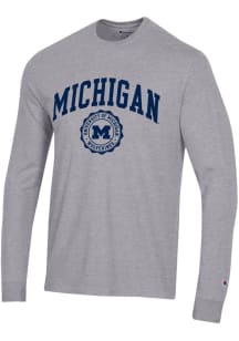 Champion Michigan Wolverines Grey Super Fan Long Sleeve T Shirt